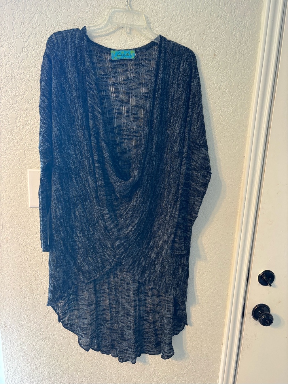 Lightweight Draped Cowl-Neck Sweater Tunic - Black Heather by Heart to Heart XL